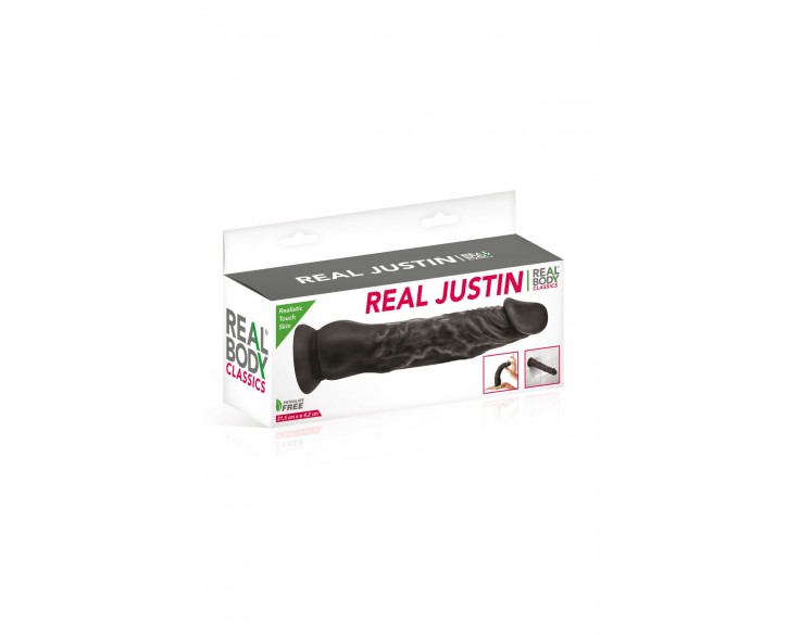 Фалоімітатор із присоскою Real Body — Real Justin Black, TPE, діаметр 4,2 см