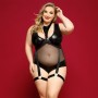 Елегантне боді з екошкіри JSY «Спокуслива Морган» Plus Size, Black, сітка, портупея з гартерами