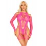 Бодістокінг Leg Avenue Fishnet Garter Harness and Teddy One Size Neon Pink