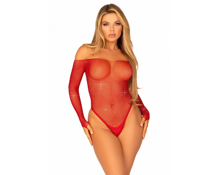 Боді Leg Avenue Crystalized fishnet bodysuit Red One Size