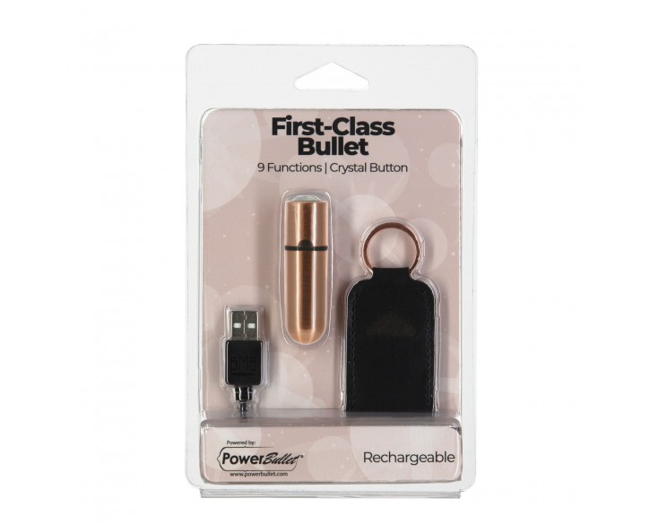 Віброкуля PowerBullet First-Class Bullet 2.5″ з Key Chain Pouch, Rose Gold, 9 режимів вібрації