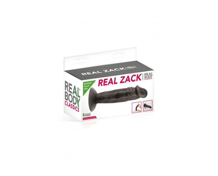 Фалоімітатор із присоскою Real Body — Real Zack Black, TPE, діаметр 3,7 см