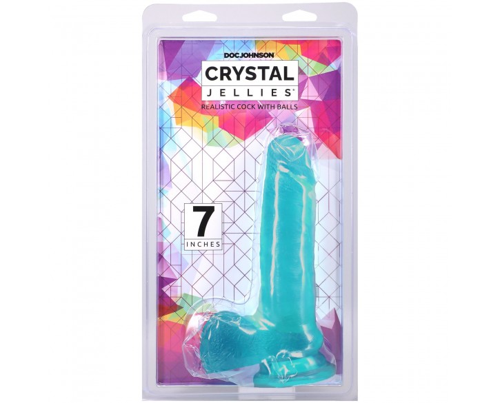 Фалоімітатор Doc Johnson Crystal Jellies - 7 Inch Realistic Cock with Balls - Teal