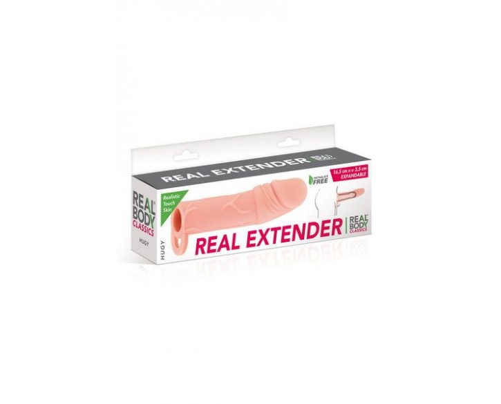 Насадка на член Real Body — Real Extender HUGY з відкритою головкою та кільцем для мошонки