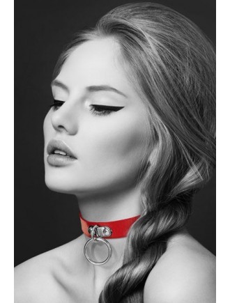 Чокер з кільцем для повідця Bijoux Pour Toi - FETISH Red, екошкіра