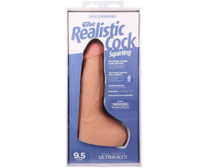 Фалоімітатор, що кінчає Doc Johnson The Realistic Cock ULTRASKYN - Squirting 9,5 Inch Vanilla