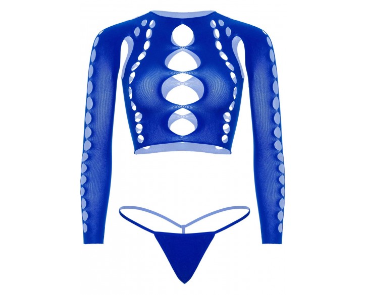 Комплект Leg Avenue Long sleeve crop top & string Royal Blue One Size