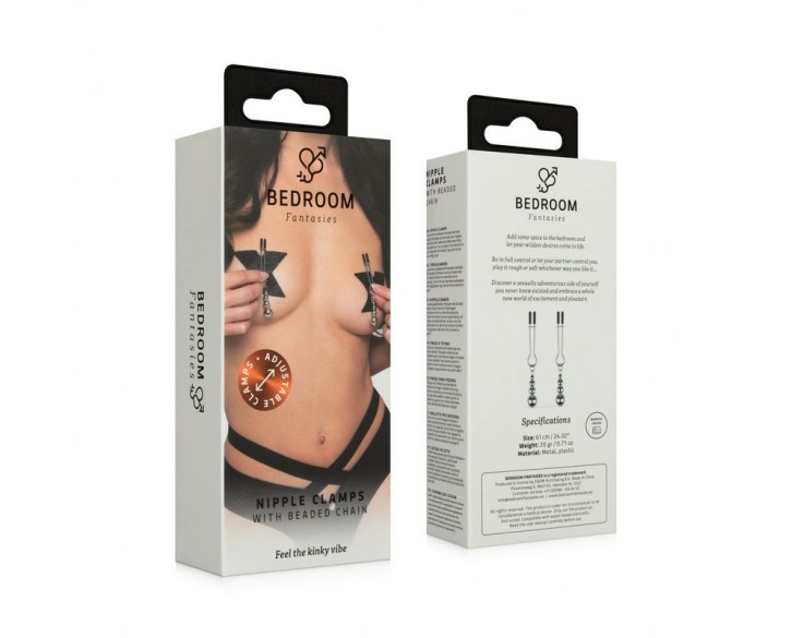 Затискачі для сосків Bedroom Fantasies: Nipple Clamps with Beaded Chain - Silver