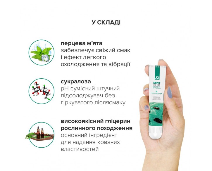 Гель для клітора System JO — Mint Chip Chill (10 мл), можна для поцілунків, вібрація з охолодженням