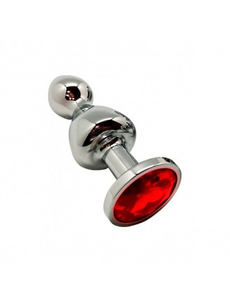 Металева анальна пробка Wooomy Lollypop Double Ball Metal Plug Red L діаметр 3,5 см, довжина 10,5 см