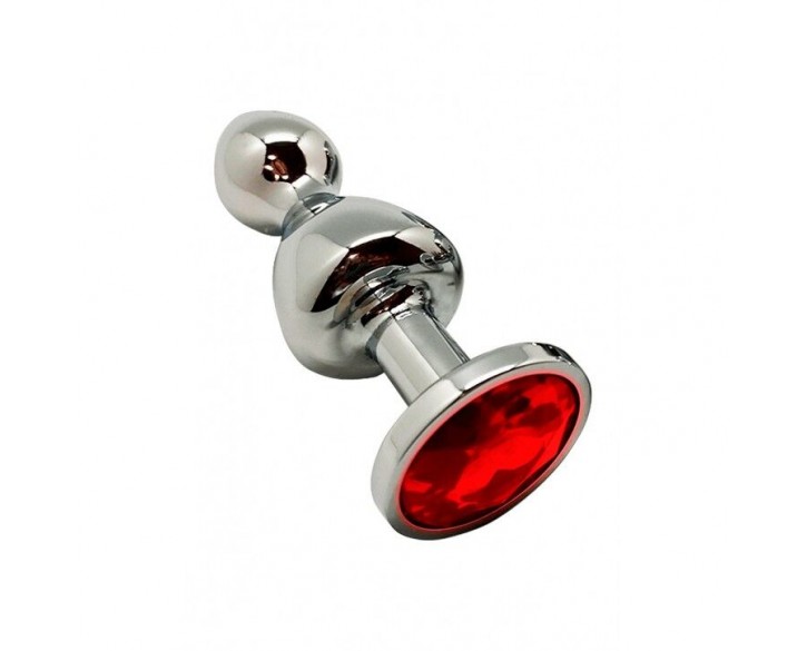 Металева анальна пробка Wooomy Lollypop Double Ball Metal Plug Red L діаметр 3,5 см, довжина 10,5 см