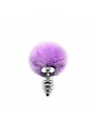 Металева анальна пробка Кролячий хвостик Alive Fluffy Twist Plug S Purple, діаметр 2,9 см