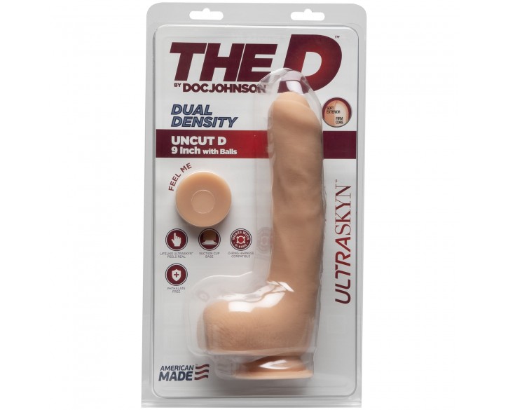 Фалоімітатор Doc Johnson The D - Uncut D - 9 Inch With Balls ULTRASKYN, діаметр 4,5 см, необрізаний