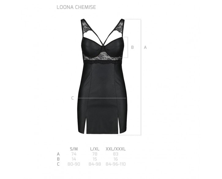 Бебі-дол з еко-шкіри та мережива Loona Chemise black S/M - Passion