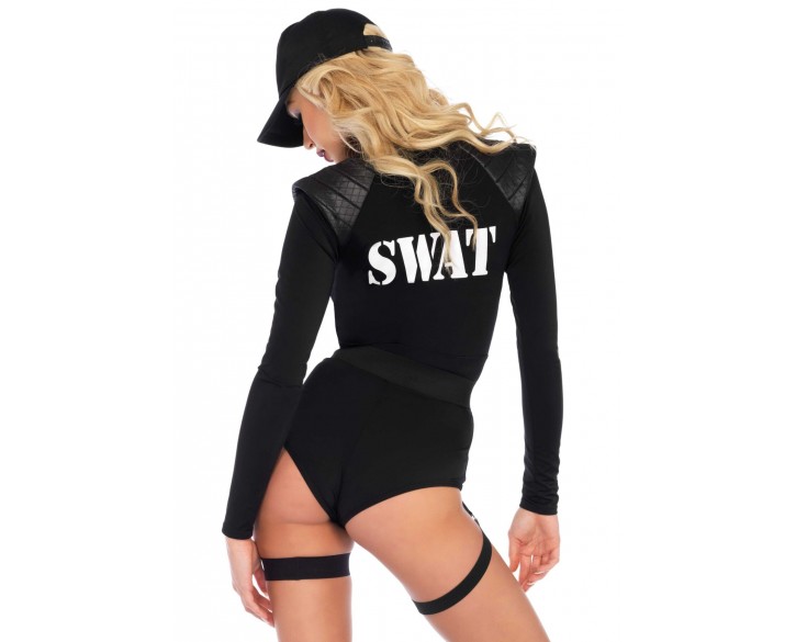 Костюм еротичних спецсил Leg Avenue SWAT Team Babe XS, боді, пояс, підв’язки, іграшкова рація, кепка