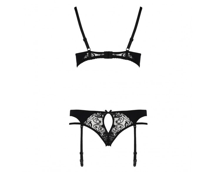 Комплект білизни PAULINE SET black S/M - Passion: стрепи: ліф, стрінги і пояс для панчох