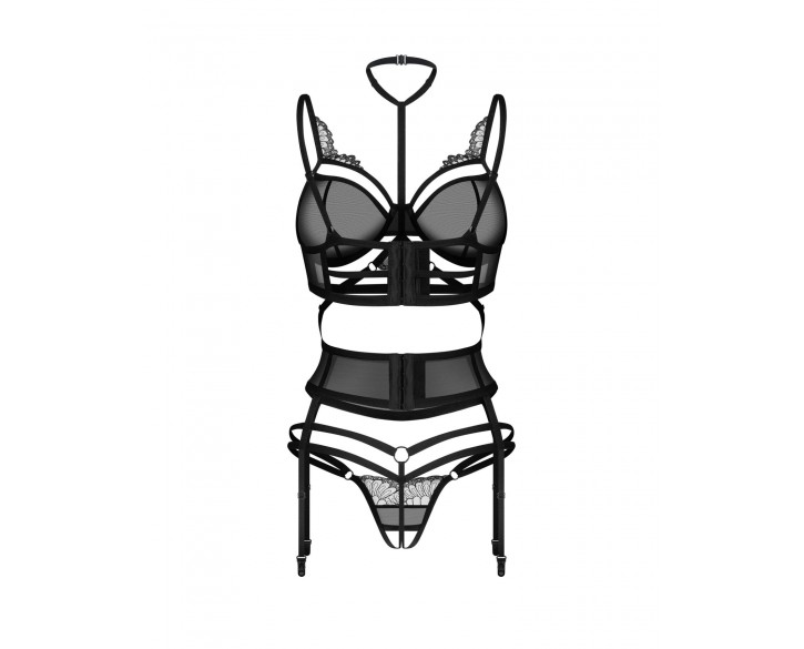 Комплект Obsessive Premisis Black 3-pcs crotchless set L/XL