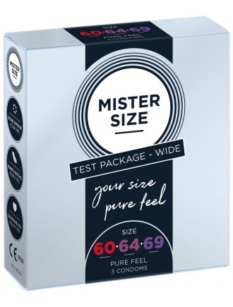 Набір презервативів Mister Size - pure feel - 60–64–69 (3 condoms), 3 розміри, товщина 0,05 мм