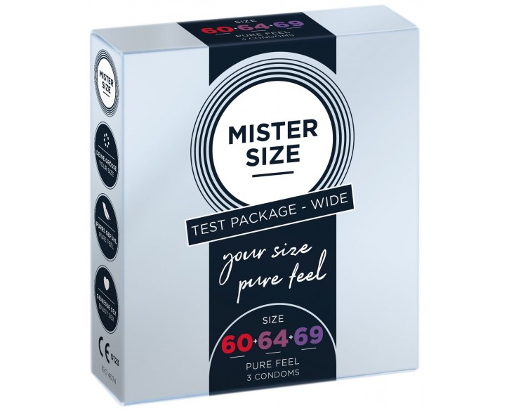 Набір презервативів Mister Size - pure feel - 60–64–69 (3 condoms), 3 розміри, товщина 0,05 мм