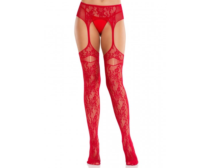 Колготки Leg Avenue Net Stockings with Attached Garter Belt One Size Red