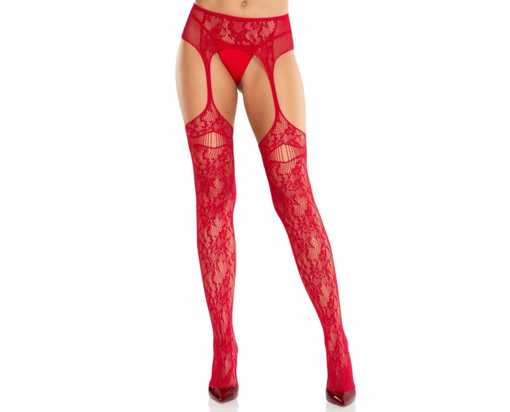Колготки Leg Avenue Net Stockings with Attached Garter Belt One Size Red