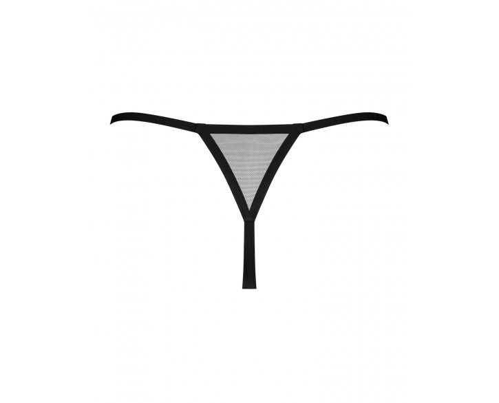 Трусики-стрінги Obsessive Novenes crotchless thong, XS/S, сітка, стрепи, прикраса зі стразами, відкр