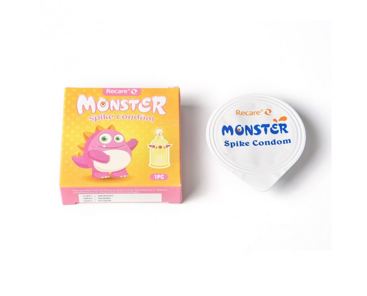 Насадка на член Recare Pink Monster Spike Condom (презерватив з кульками та вусиками)