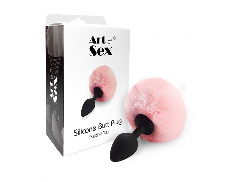 Силіконова анальна пробка М Art of Sex - Silicone Bunny Tails Butt plug Pink, діаметр 3,5 см