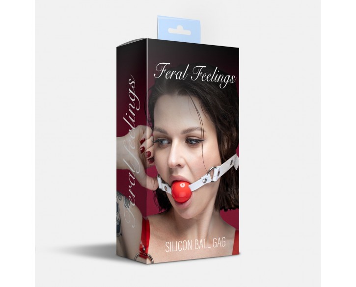 Кляп силіконовий Feral Feelings Silicon Ball Gag White/Red, білий ремінець, червона кулька