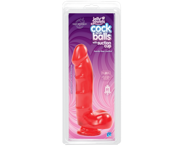 Фалоімітатор Doc Johnson Jelly Jewels Cock&Balls Red, діаметр 3,6 см, антибактеріальний ПВХ