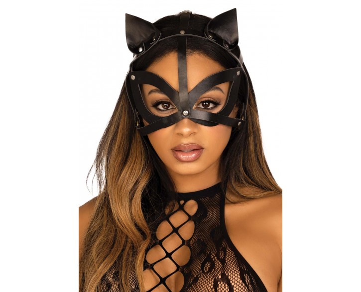 Маска кішки з екошкіри Leg Avenue Vegan leather studded cat mask Black