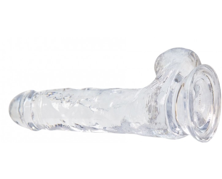 Прозорий фалоімітатор на присосці ADDICTION — Clear Dildo with Balls 8″, віброкуля в подарунок