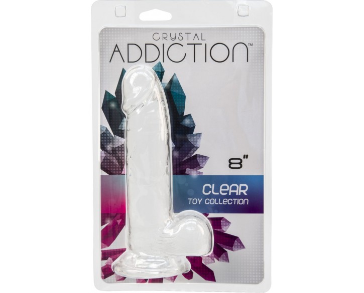 Прозорий фалоімітатор на присосці ADDICTION — Clear Dildo with Balls 8″, віброкуля в подарунок