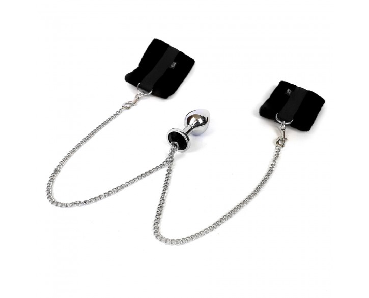 Наручники з металевою анальною пробкою Art of Sex Handcuffs with Metal Anal Plug size M Black