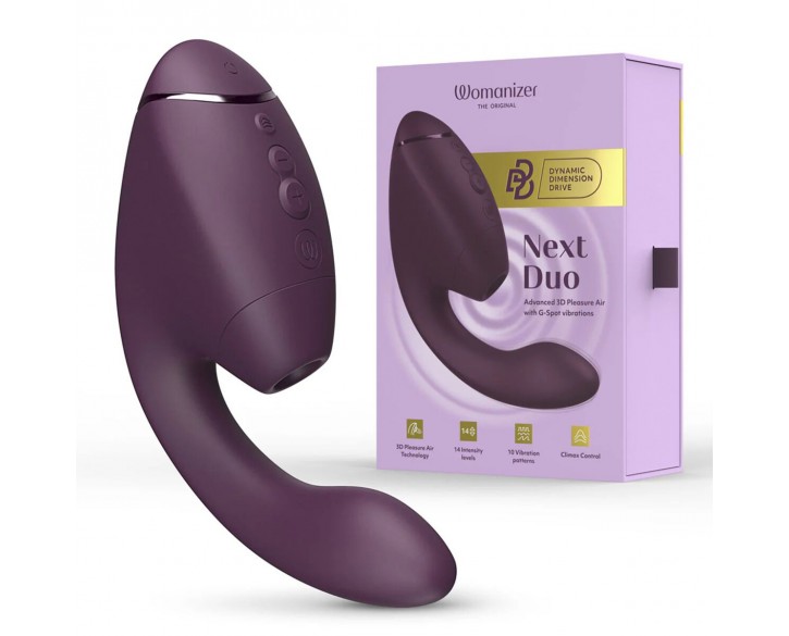 Подвійний вакуумний кліторальний стимулятор з вібрацією Womanizer Next Duo - Dark Purple