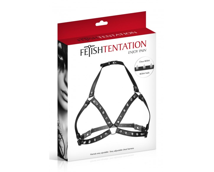 Портупея з металевими шипами Fetish Tentation Sexy Adjustable Chest Harness