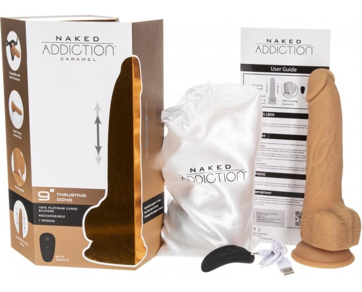 Фалоімітатор з пульсацією Naked ADDICTION Dominic 9″ Caramel, пульт ДК, діаметр 4,2 см