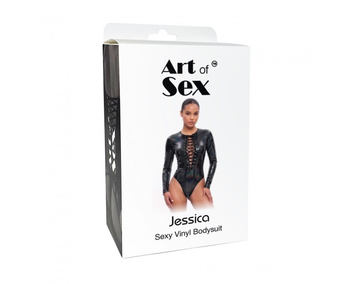 Вінілове боді з рукавами Art of Sex - Jessica, колір червоний, розмір M