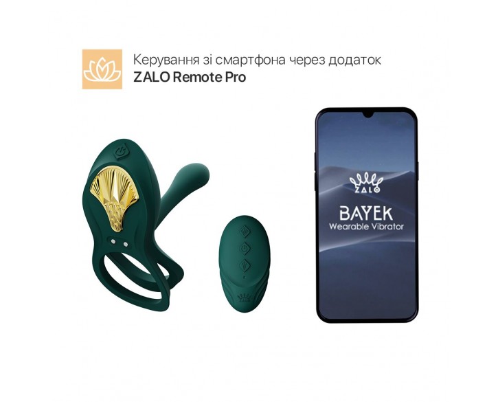 Смарт-ерекційне кільце Zalo - BAYEK Turquoise Green, подвійне з ввідною частиною, пульт ДК