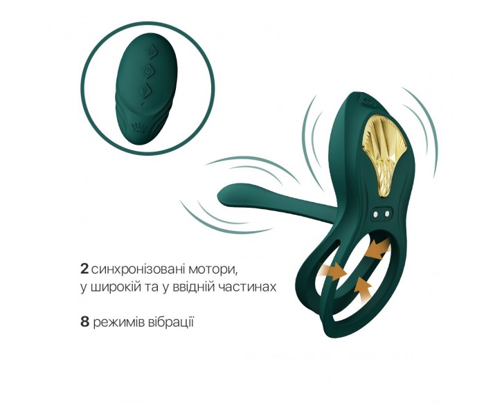 Смарт-ерекційне кільце Zalo - BAYEK Turquoise Green, подвійне з ввідною частиною, пульт ДК