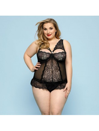 Сексуальний комплект білизни JSY «Скромниця Брук» Plus Size, Black, мереживо, корсет, стрінги