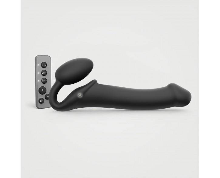 Безремінний страпон з вібрацією Strap-On-Me Vibrating Black L, діаметр 3,7см, пульт ДК, регульований