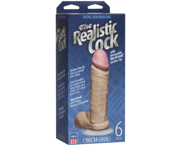 Фалоімітатор Doc Johnson The Realistic Cock 6 inch White - PVC, Vack-U-Lock, діаметр 4,3 см