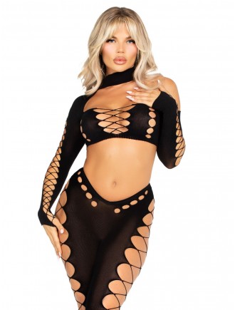 Комплект Leg Avenue Seamless Cut-Out Crop Top and Legging One Size Black