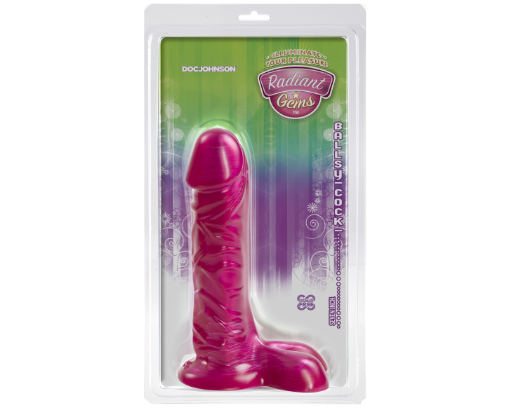 Фалоімітатор Doc Johnson Radiant Gems 7 Inch Ballsy Fuchsia, діаметр 4,3 см, антибактеріальний ПВХ