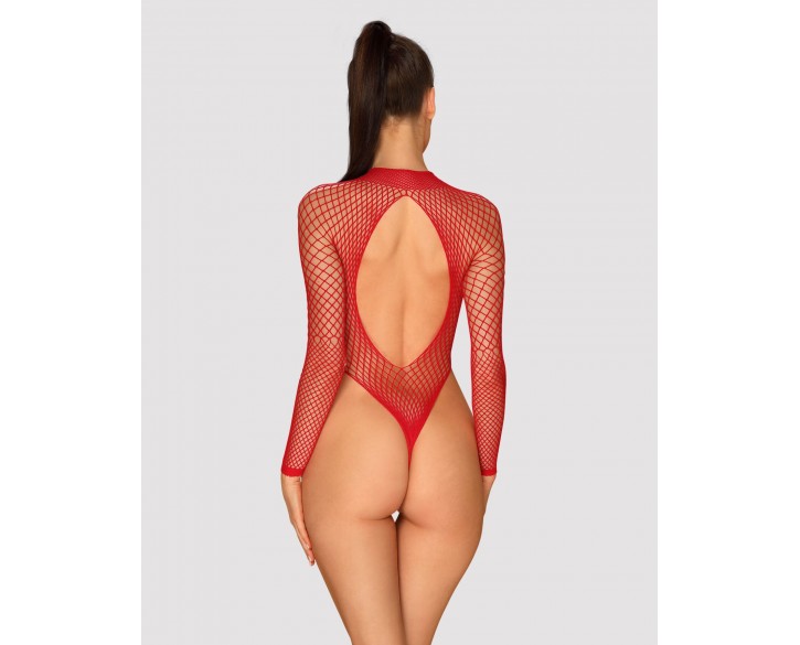 Сітчастий бодістокінг із довгим рукавом Obsessive B126 teddy red S/M/L, червоний