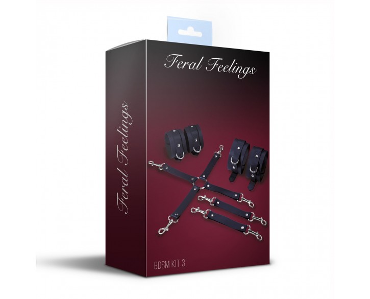 Набір для БДСМ 3 в 1 Feral Feelings BDSM Kit 3 Black, black, наручники, поножі, хрестовина