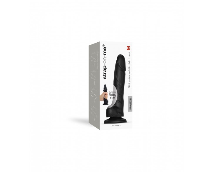 Реалістичний фалоімітатор Strap-On-Me Sliding Skin Realistic Dildo Black - M, ефект рухливої шкіри