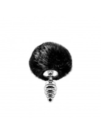 Металева анальна пробка Кролячий хвостик Alive Fluffy Twist Plug S Black, діаметр 2,9 см