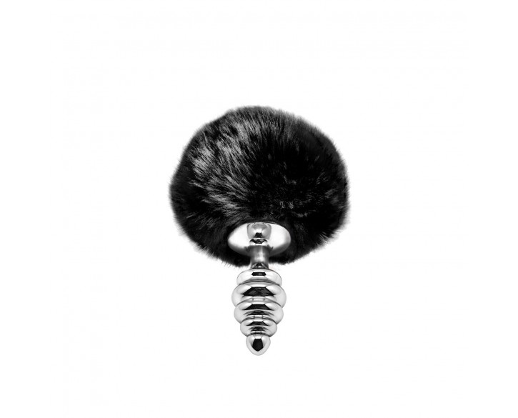 Металева анальна пробка Кролячий хвостик Alive Fluffy Twist Plug S Black, діаметр 2,9 см